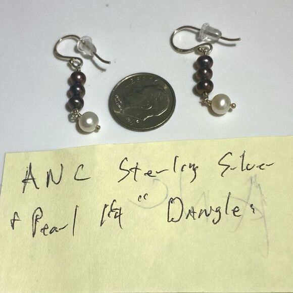 ANCx Sterling 925 Silver & Pearl 1 1/4” Dangle Earrings. - Picture 6 of 6